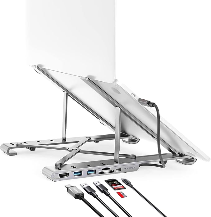 HyperDrive 7 in 1 USB C Hub Laptop Stand - HDMI 4K30Hz, USB-C 100W PD, USB-A 5Gbps, SD/MicroSD, Compatible with MacBook/iPad/Windows/Chrome - 10”-17” Laptop Docking Station Stand