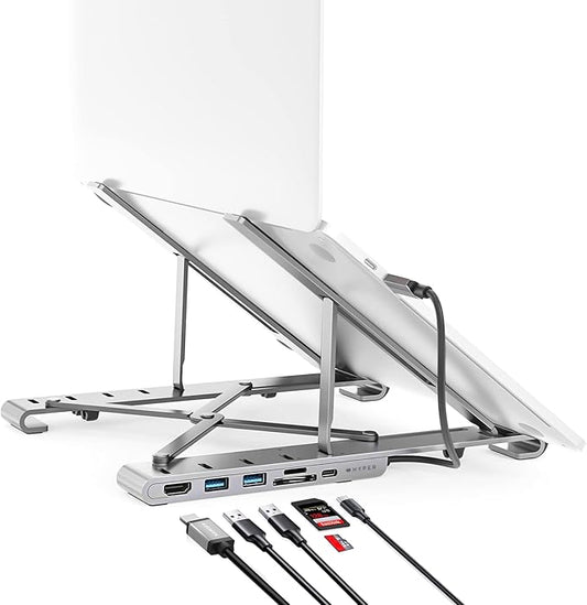 HyperDrive 7 in 1 USB C Hub Laptop Stand - HDMI 4K30Hz, USB-C 100W PD, USB-A 5Gbps, SD/MicroSD, Compatible with MacBook/iPad/Windows/Chrome - 10”-17” Laptop Docking Station Stand