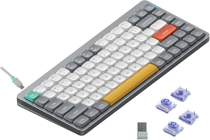 nuphy Air75 V2 Portable 75% Mechanical Keyboard,Wireless Keyboard,Supports Bluetooth/2.4G/USB-C RGB Gaming Keyboards,Compatible with Windows/Mac OS/Linux Systems Grey-Gateron Wisteria Switch