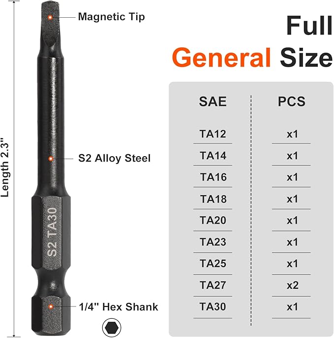 COMOWARE 10pcs Triangle Bit Set (Ta12-Ta30), S2 Steel 1/4" Hex Bit Set, Tamper-Proof Security Torx Bit Sets, CNC Tip Hex Drill Bits Sets, 2" Length, Magnetic Drill Bits For Electronic Devices