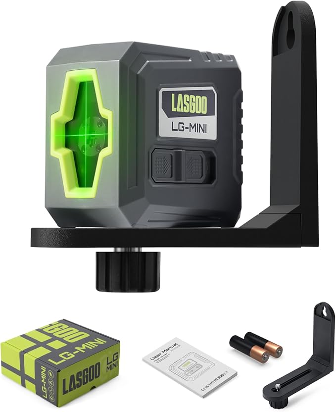 Mini Self-Leveling Green Laser Level, Cross Line Laser ideal for Picture Hanging and Construction, Includes Magnetic Rotating Stand and Batteries, Compact and Portable