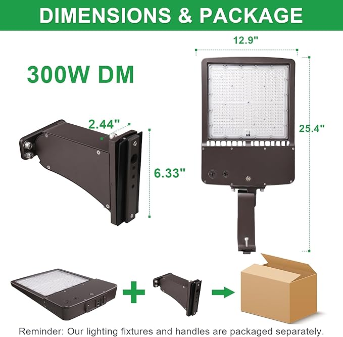 300W LED Parking Lot Light, 5700K 42000LM LED Shoebox Area Light [1000W MH/HPS Equiv.], 0-10V Dimmable Outdoor Pole Flood Lights with Arm Mount, IP65 20KV Surge Protection AC100-277V UL&DLC Listed