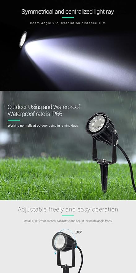LGIDTECH FUTC04 Miboxer 6W RGB+CCT Outdoor LED Landscape Garden Spotlight AC100-240V 16 Million Colors Changing,Color Temperature Adjustable,Memory Function.Smartphone Can't Control Directly