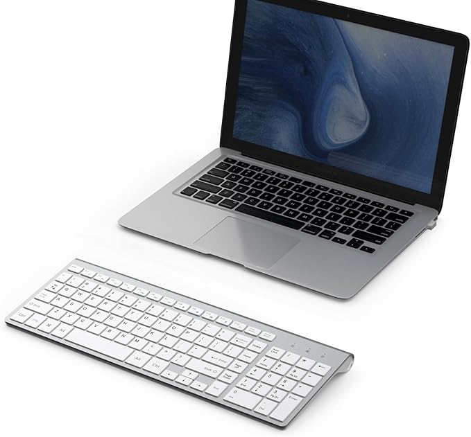 JOYACCESS Wireless Keyboard, 2.4G Slim and Compact Wireless Keyboard with Numeric Keypad for Laptop, MacBook air, Desktop, Computer, PC-Sliver&White