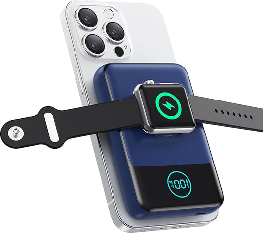 Magnetic Portable Charger for iPhone, 3-in-1 10800mAh Qi2 15W Wireless Power Bank with iWatch Charger,30W PD Fast Charging USB-C LCD Display Battery Pack for Magsafe,iPhone 16/15/14/13/12, Apple Watch