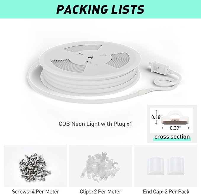 GZBtech Silicone COB Neon Rope Lights 66FT/20M, 2800K Super Bright Warm White Waterproof Neon Strip Light, AC 110-120V Flexible Soft Cuttable Tape Rope Lighting for Indoor Outdoor Home Commercial