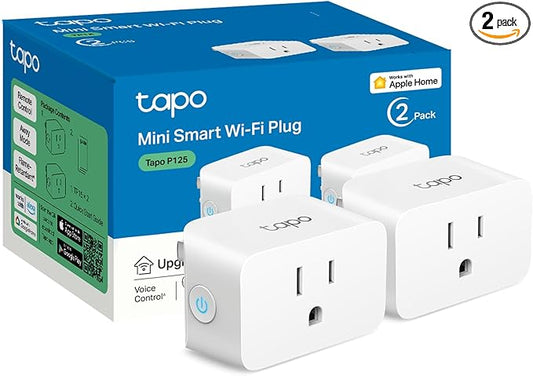 TP-Link Tapo Apple HomeKit Smart Plug Mini, Compact Design, 15A/1800W Max, Super Easy Setup, Works with Siri, Alexa & Google Home, UL Certified, 2.4G Wi-Fi Only, White, Tapo P125(2-Pack)