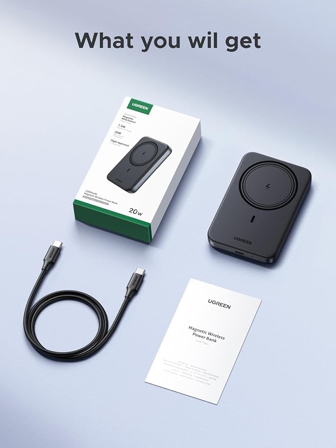 UGREEN Magnetic Power Bank,10,000mAh Wireless Portable Charger, PD 20W Fast Charging Battery Pack with USB-C for Magsafe, iPhone 16/16 Pro/15/15 Plus/15 Pro/15 Pro Max, iPhone14/13/12 Series