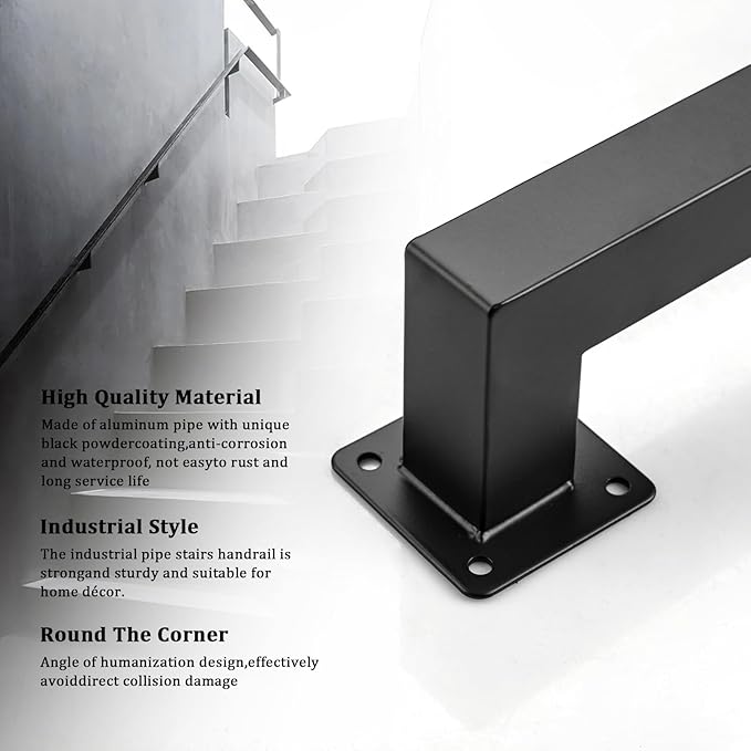 Stair Railing Metal Hand Rails for Indoor Stairs Wall Mount Staircase Handrails 1.25" Pipe Stair Handrail for Steps Black Iron Stairway Railing for Outdoor & Indoor Stairs -32inch