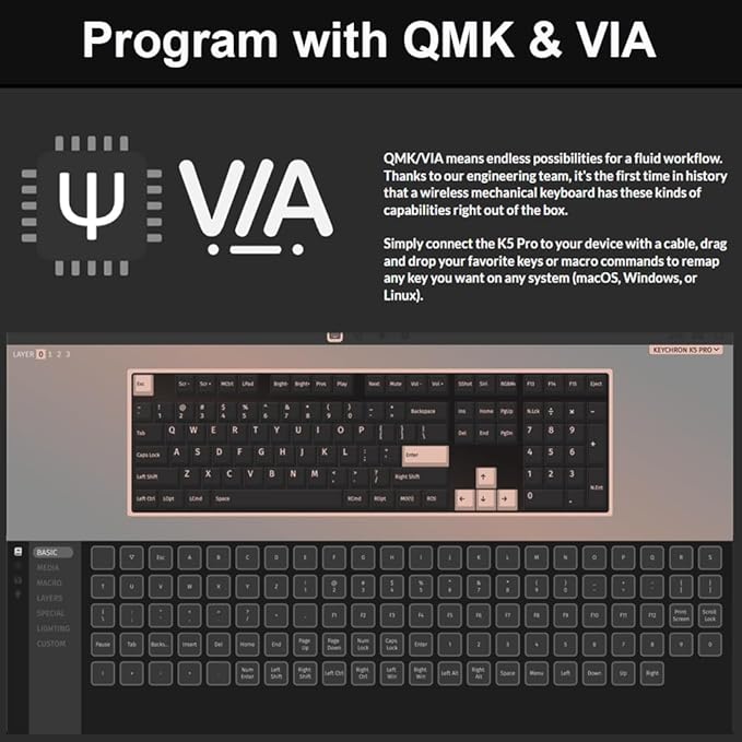 Keychron K5 Pro Wireless QMK/VIA Custom Mechanical Keyboard, 100% Full Size Layout 108 Key Programmable, Ultra-Slim RGB Backlit Low Profile Gateron Brown Switch Bluetooth/Wired for Mac Windows Linux