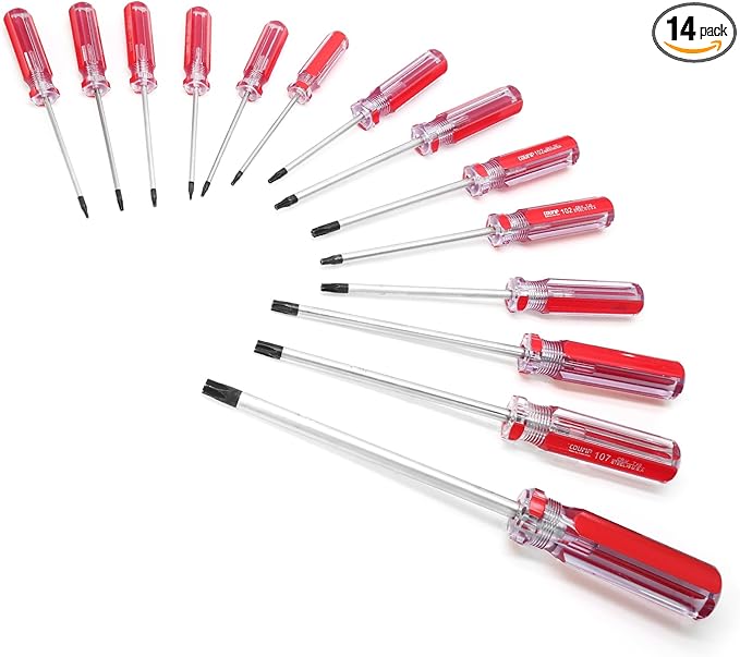 14 Pcs Torx Security Screwdriver Set with Magnetic Tip Plastic Grip, Torx Screwdriver for Computer Repairing (T4 T5 T6 T7 T8 T9 T10 T15 T20 T25 T27 T30 T40 T45)