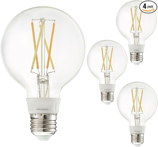 Diodesy- G25 Smart LED Light Globe Vanity Bathroom WiFi Bulb Works with Alexa and Google Home Pack of 4 No Hub Required 5.5W (60W Equivalent) Tunable 2200K-6500K 600LM E26 for Decorative Makeup Mirror
