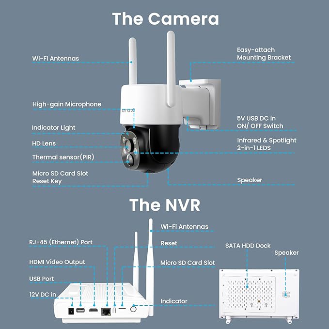 XMARTO 100% Wire-Free Solar PTZ Home Security Camera System Wireless, 4-Set 2K 4MP QHD CCTV Camera Kit with 4K 10CH Expandable WiFi NVR and Past 90-Day Video Storage, All-Weather Solar Charge