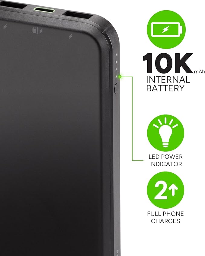 Mophie powerstation prime10 - Portable Power Bank with 10,000mAh Internal Battery, 18W USB-C PD Fast Charging, Charge 3 Devices Simultaneously, LED Power Indicator - Green Daisies