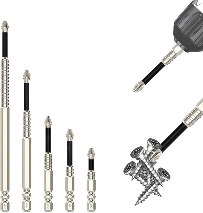 HUHAO 5Pcs High Magnetic Screwdriver Drill Bit Set, K5 Impact-Resistant and Nonslip Bit, Anti Slip Screwdriver Bits for Dry Wall, Sheetrock, Electric Drills - High Magnetic Strength & High Hardnes