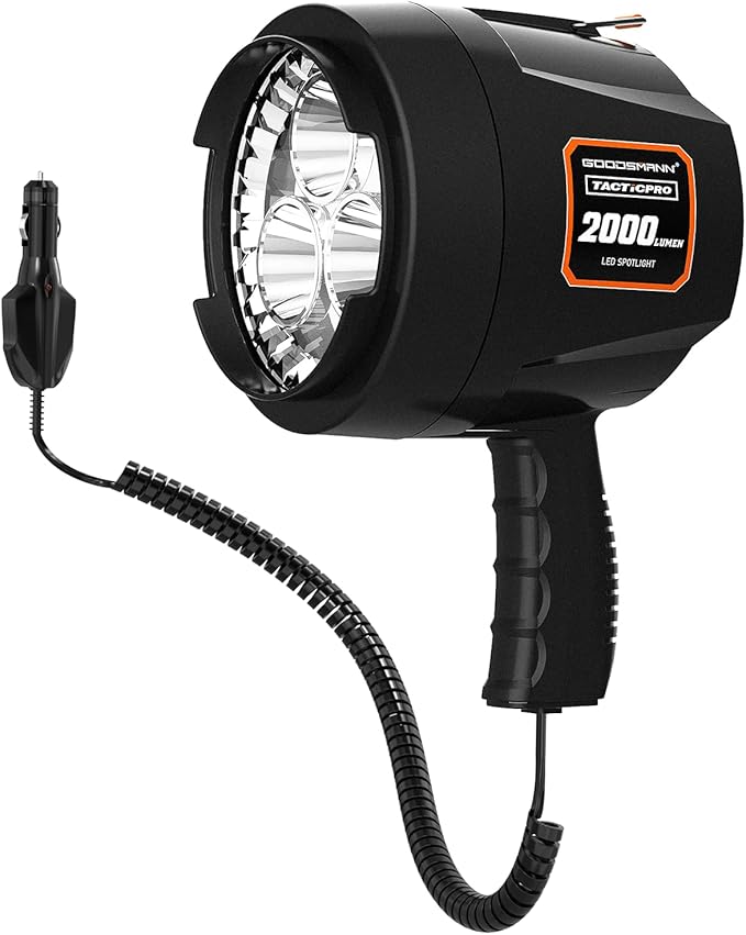 GOODSMANN Spotlight 12 Volt Spotlight Led up to 2000 Lumen Boat Handheld Spotlight Corded 12V DC Spot Light Marine Handheld Spotlight Led 12V DC Plug for Boat Hiking