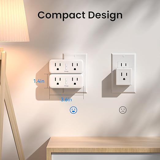 GHome Smart Plug Outlet Extender 15A, 2 Pack, WiFi Smart Plugs Compatible with Alexa & Google Home, Smart Surge Protector with Timer & Remote Control, Dual Outlets, No Hub Required, White
