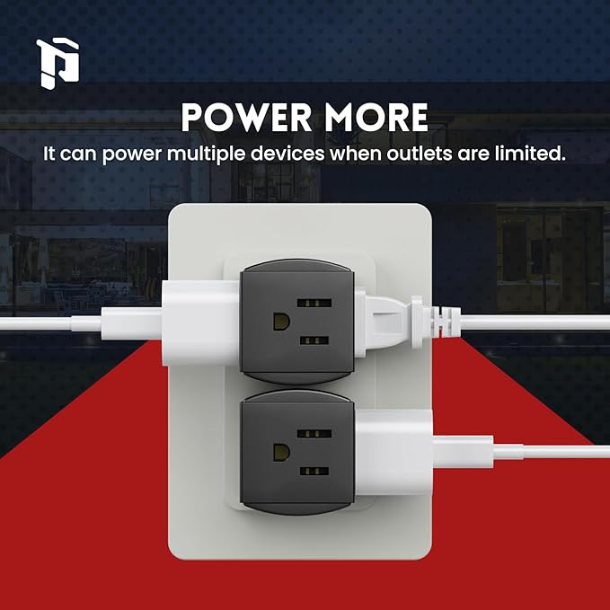 3 Outlet Wall Adapter, 90 Degree 3 Way Plug Adapter Cube Tap, 3 Prong Multi Plug Outlet, Outlet Extender for Home Office School Dorm, ETL Listed, Black, 3Pack