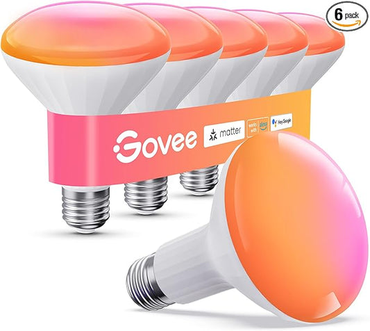 Govee BR30 Smart Light Bulbs, Works with Matter, Alexa and Google Assistant, LED Light Bulb, WiFi RGBWW Color Changing Flood Light Bulbs, Recessed Can Light Bulb, 2.4Ghz only, 850 Lumen, 6 Pack
