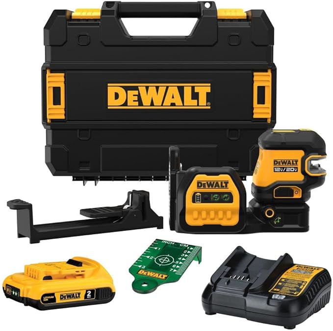 DEWALT 20V/12V MAX Laser Level Kit, Cross Line Laser and 2 Spot Laser, Green (DCLE34220G)
