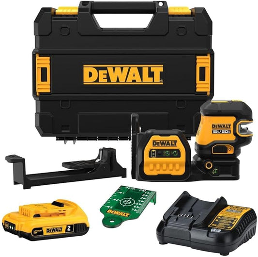 DEWALT 20V/12V MAX Laser Level Kit, Cross Line Laser and 2 Spot Laser, Green (DCLE34220G)