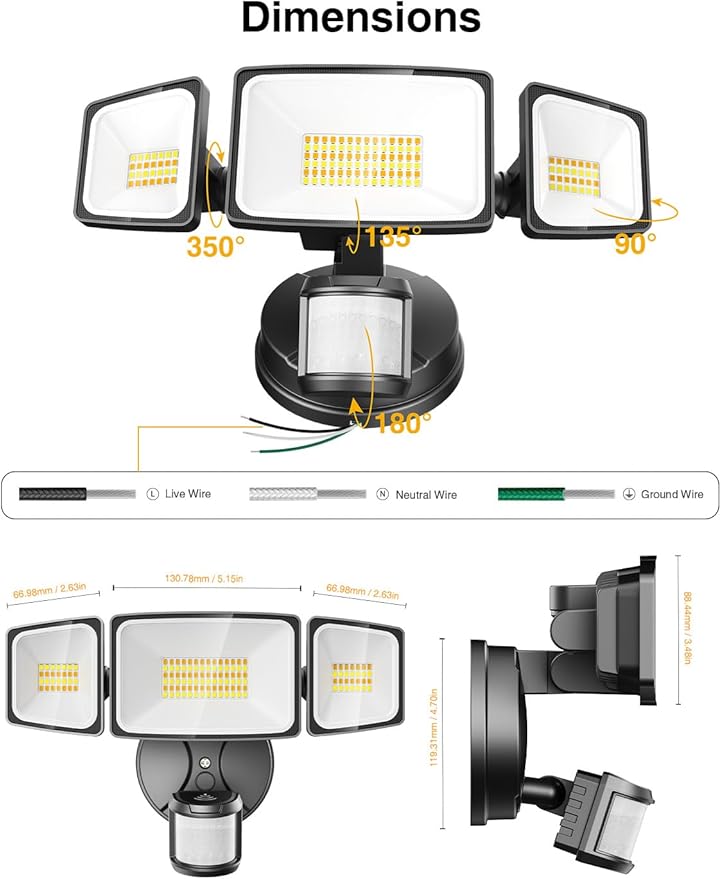 Onforu 65W Smart LED Security Lights Motion Sensor Light Outdoor, 5500LM, 2500K-6500K, APP Control, WiFi Alexa Flood Light Outdoor Motion Detector with Adjustable 3 Head,Black