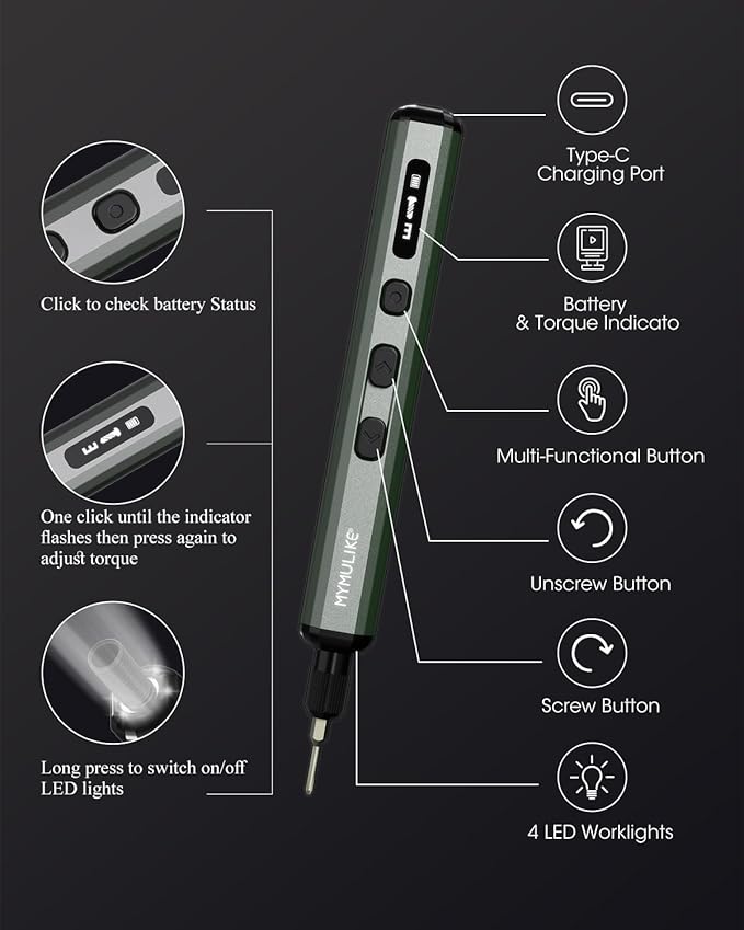 Mini Electric Screwdriver Set, 78 in 1 Small Precision Screwdriver Kit, 65 Preicison Bits, 5 Torque Settings, 4 LED Lights, Magnetic Portable Repair Tool Kit for PC RC Electronic, Watches