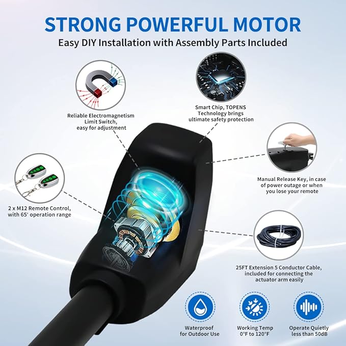 TOPENS AT1202 Automatic Gate Opener for Heavy Duty Dual Swing Gates Up to 18ft per Arm, Dual Swing Gate Operator AC Powered with Remote Control Kit Gate Motor Solar Compatible