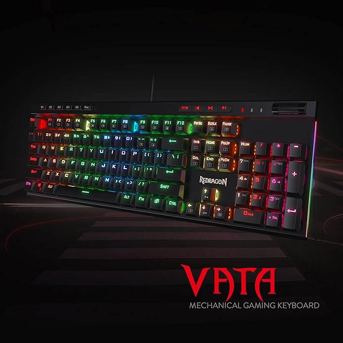Redragon K580 VATA RGB LED Backlit Mechanical Gaming Keyboard with Macro Keys & Dedicated Media Controls, Hot-Swappable Socket, Onboard Macro Recording (Blue Switches)