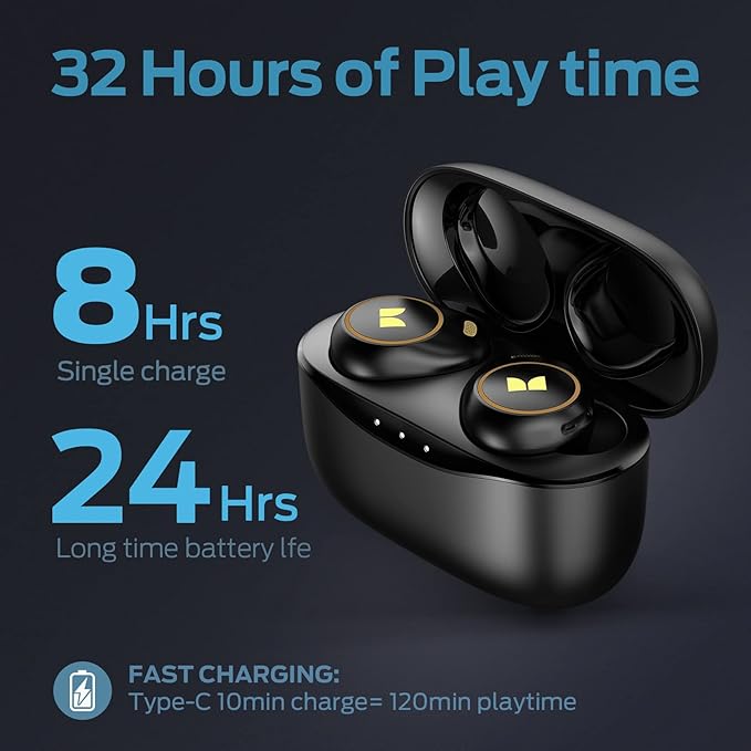 Monster Wireless Earbuds, Bluetooth 5.3 in-Ear Headphones with Charging Case, Stereo Headphones, Built-in Mic, Clear Call, Water Resistant Design for Sports Earbuds