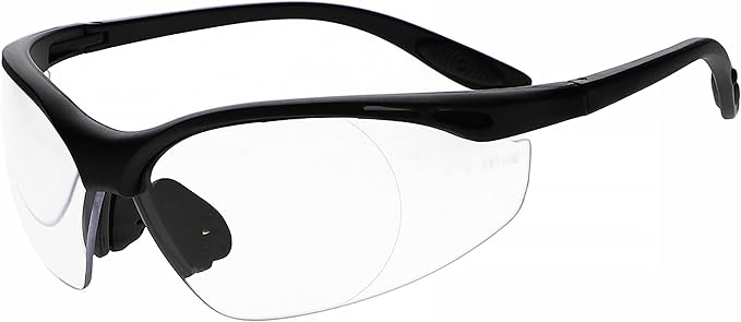 Safety Reading Glasses in Black Frame With Clear Lens - Full Lens Magnifying Safety Glasses - Comfortable Fit - Anti-Fog