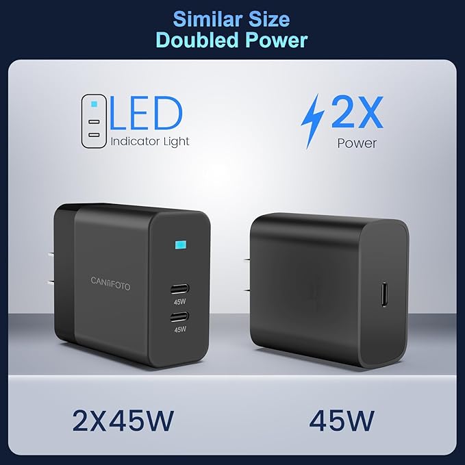 2Port 45W Super Fast Charger Type C, 2Pack 45W USB-C Charger Android Phone Charger Fast Charging for Samsung Galaxy S24 Ultra/S24+/S24/S23 Ultra/S23+/S22/S20/Note10+/Tab S9 with 2X 12ft Type C Cord