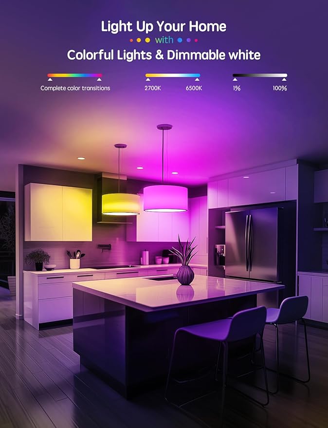 Smart Light Bulbs 8 Pack, Work with Alexa and Google Assistant, LED Light Bulbs Color Changing, Bluetooth Music Sync, WiFi Bulbs with APP,850LM