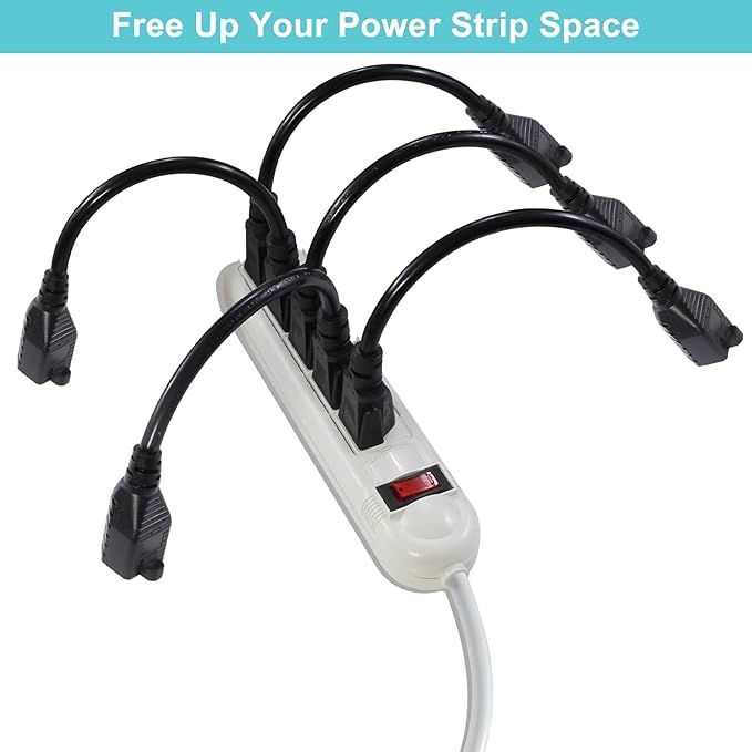 [5 Pack] Black Short Power Extension Cord - 6inch 3 Prong Mini Indoor Grounded Extension Cord,16AWG Small Electrical AC Extension Cord for Outlet Saver,Rated for 13AMP Home Appliance Extender Lead