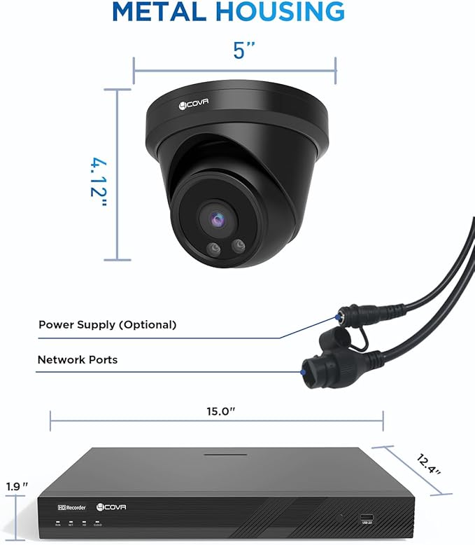 4COVR PoE 16 Channel Security Camera System 4K & AI Human/Vehicle Detection, 8MP NVR 4TB HDD, 12Pcs 8MP Wired Commercial Dome IP Camera IP67 Night Vision, Business Surveillance Outdoor, LY97AB8M1612
