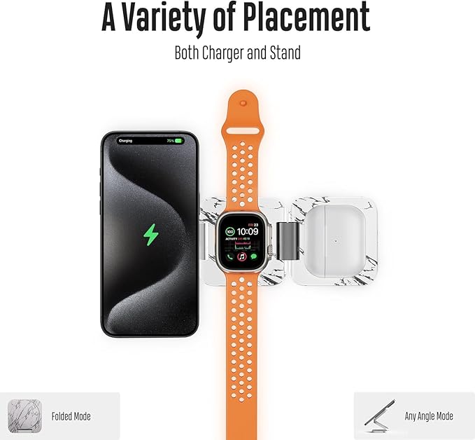 Fast Wireless Charger, Magnetic Foldable 3 in 1 Charging Station for iPhone 16/15/14/13/12/Pro/Plus/Pro Max, 5W Portable Charger for Apple Watch9/8/7/6/5/4/SE, for Airpods