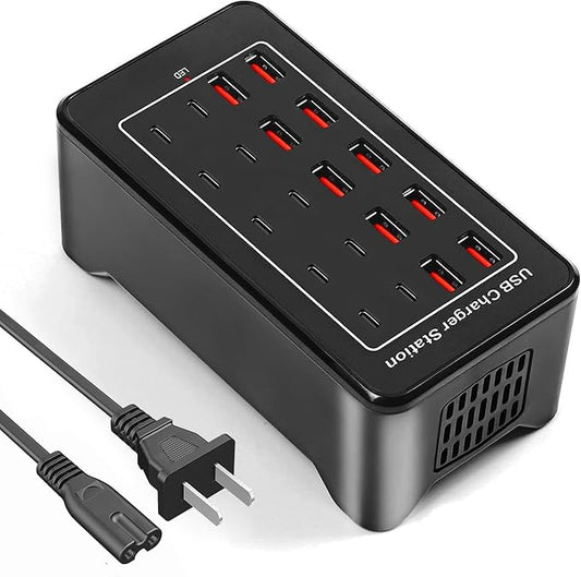 USB C Charger Block, 100W(20A) 20 Port Multiport USB Hub Desktop Fast Wall Charger, 10 Port USB C and USB Charging Compatible for Apple iPhone, iPad, Tablets, Samsung Galaxy