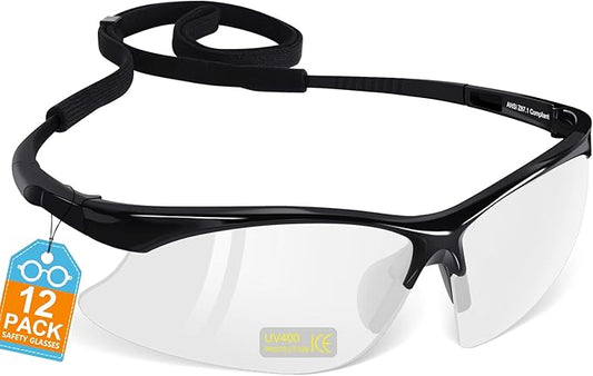 OXG 12 Pack Anti Fog Safety Glasses for Men, Impact Scratch Resistant Protective Eyewear ANSI Z87.1 Approved