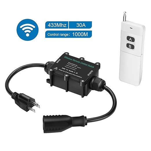 AC110V Waterproof Remote Power Switch, 20amp Wireless Remote Control Outlet Plug Switch with Long Range Remote, Outdoor Weatherproof Smart Outlet