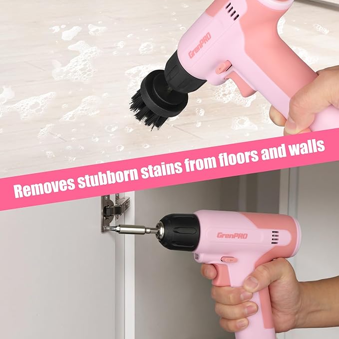 Cordless Drill, 7.2V Power Drill Set with 23pcs Acessories, 3/8" Keyless Chuck, Built-in LED, Type-C Charge Cable, Cleaning Brush Head, Pink Electric Screwdriver for Women