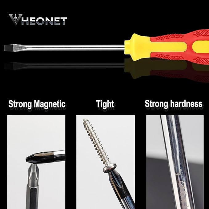 Magnetic Screwdriver Sets 6 PCS,Screwdriver Set with Bag,Flat Head Phillips Screwdriver, Non-Slip Cushion Grip for Repair Home Improvement,Red & Yellow