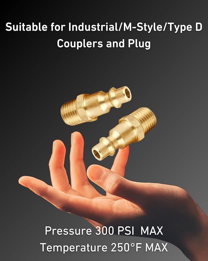 Air Hose Fittings Quick Connect Brass Air Coupler and Plug Kit, Industrial Type D, 1/4 Inch NPT Air Compressor Fittings, (7 Piece)