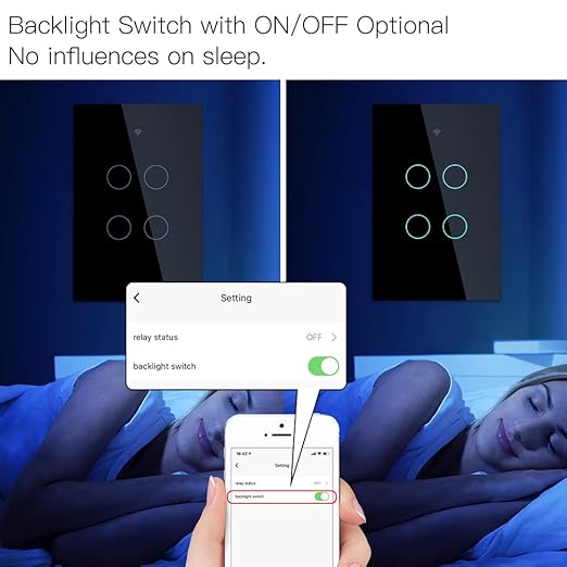 MOES 2.4GHz WiFi Wall Touch Smart Switch Neutral Wire Required, 3 Way Multi-Control, Glass Panel Light Switch Work with Smart Life/Tuya App, RF433 Remote Control, Alexa and Google Home Black 4 Gang