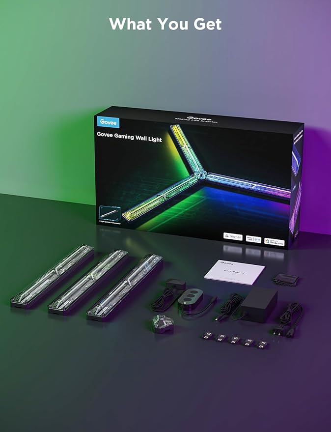 Govee Gaming Wall Light, RGBIC Glide Wall Light, Work with Matter, Alexa and Google Assistant, DIY Customized LED Wall Lighting Effects and Shapes, Gaming Lights for Gaming Room