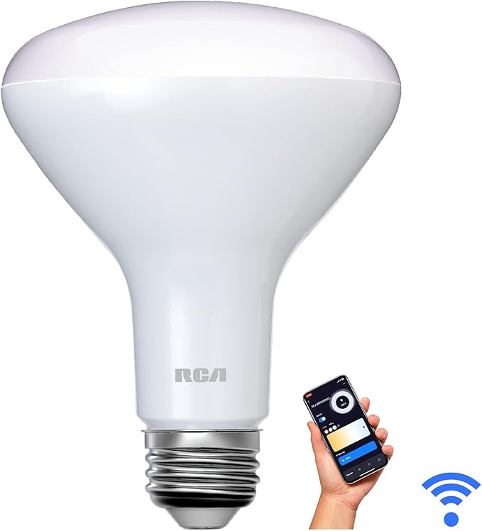 RCA Dimmable Smart Light Bulbs, BR30 WiFi LED Light Bulb, Indoor Flood LED Bulbs, 9W (60W Eq), 2700K Soft White, 720 Lumens, E26 Base, Voice Activated Lights, Google & Alexa Light Bulb, 2-Pack