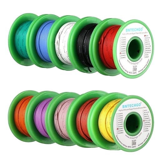 BNTECHGO 26 Gauge Silicone Wire Kit 10 Color Each 50 ft Flexible 26 AWG Stranded Tinned Copper Wire