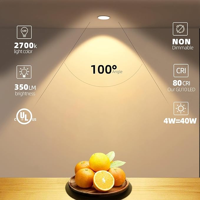 Lumiverse Non-Dimmable GU10 LED Light Bulbs, 4W Bright 2700K Soft White 35W Halogen Equivalent, 350lm Energy Saver for Track Lighting Fixture, Kitchen, Basement, 15000 Hours Lifespan, 10 Pack