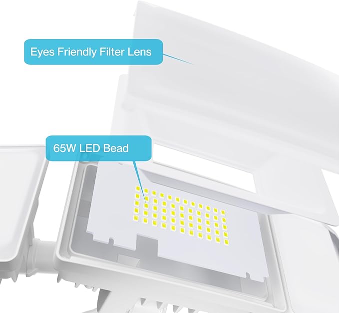 Olafus 65W Motion Sensor Outdoor Light, 2 Pack LED Security Light 6000LM, 6500K Exterior Motion Flood Light with 3 Adjustable Heads, for Outside Garage, Yard, Patio, IP65 Waterproof, White