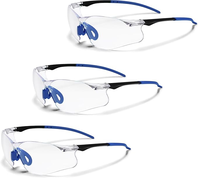 Clear Safety Glasses 3 Pack, Protective Eyewear UV Protection ANSI Z87.1, Safety Goggles Scratch & Impact Resistant, Eye Protection with Nose Pads for Men & Women Construction, Shooting, Lab Work