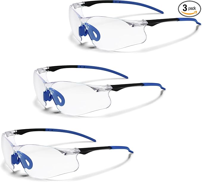 Clear Safety Glasses 3 Pack, Protective Eyewear UV Protection ANSI Z87.1, Safety Goggles Scratch & Impact Resistant, Eye Protection with Nose Pads for Men & Women Construction, Shooting, Lab Work